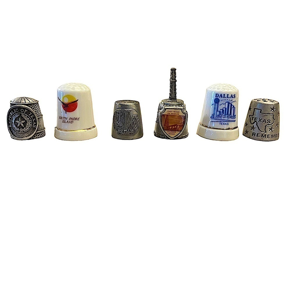 LOT of 6 Texas Themed Souvenir Thimbles